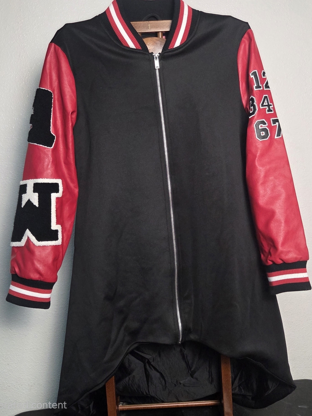 Black & Red Varsity-Style Zip Jacket